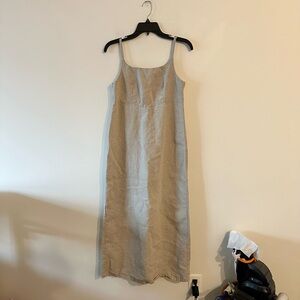 Vintage Gap Linen Khaki Tan Maxi Dress Square Neck Minimalist 90s 6